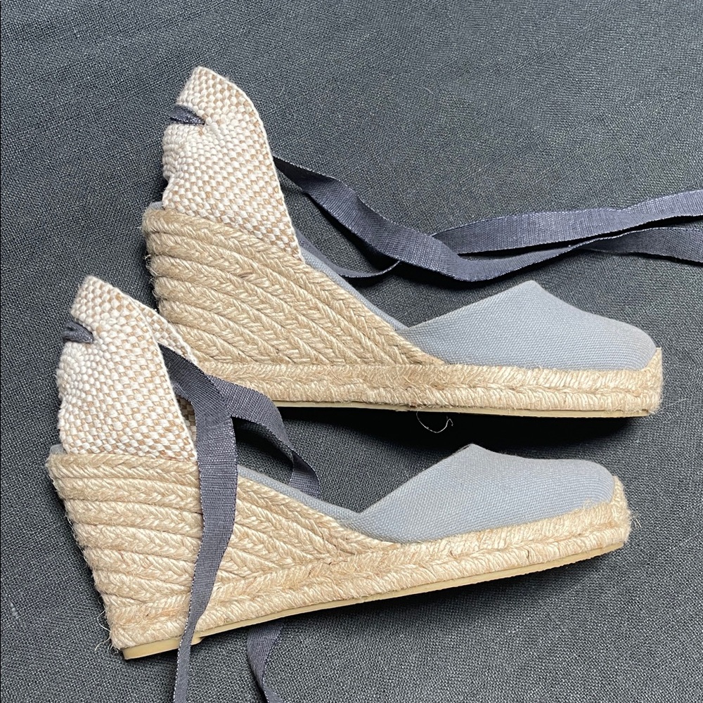 ALOHAS Gray and Tan Espadrille Wedges